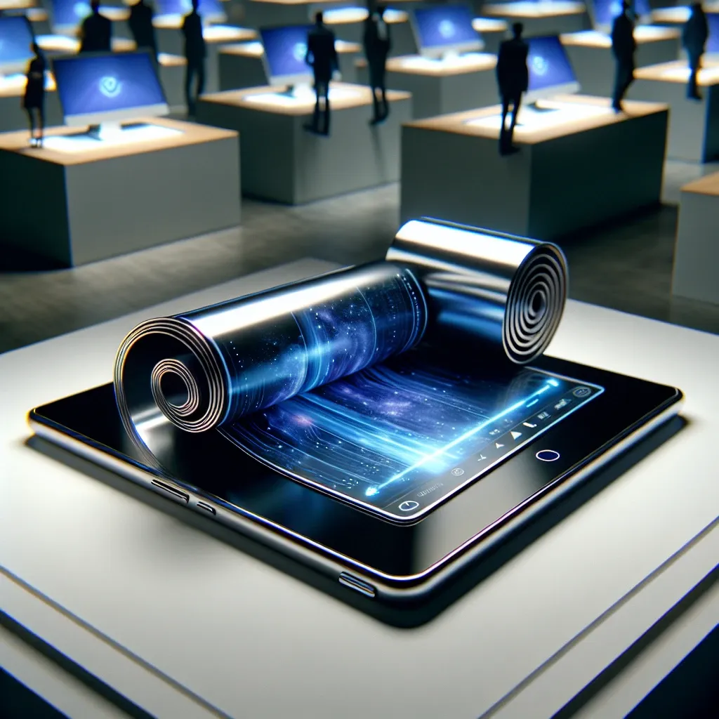 "Lenovo ThinkBook Flip showcasing its innovative rollable screen design at CES 2023, highlighting cutting-edge technology and versatile functionality."